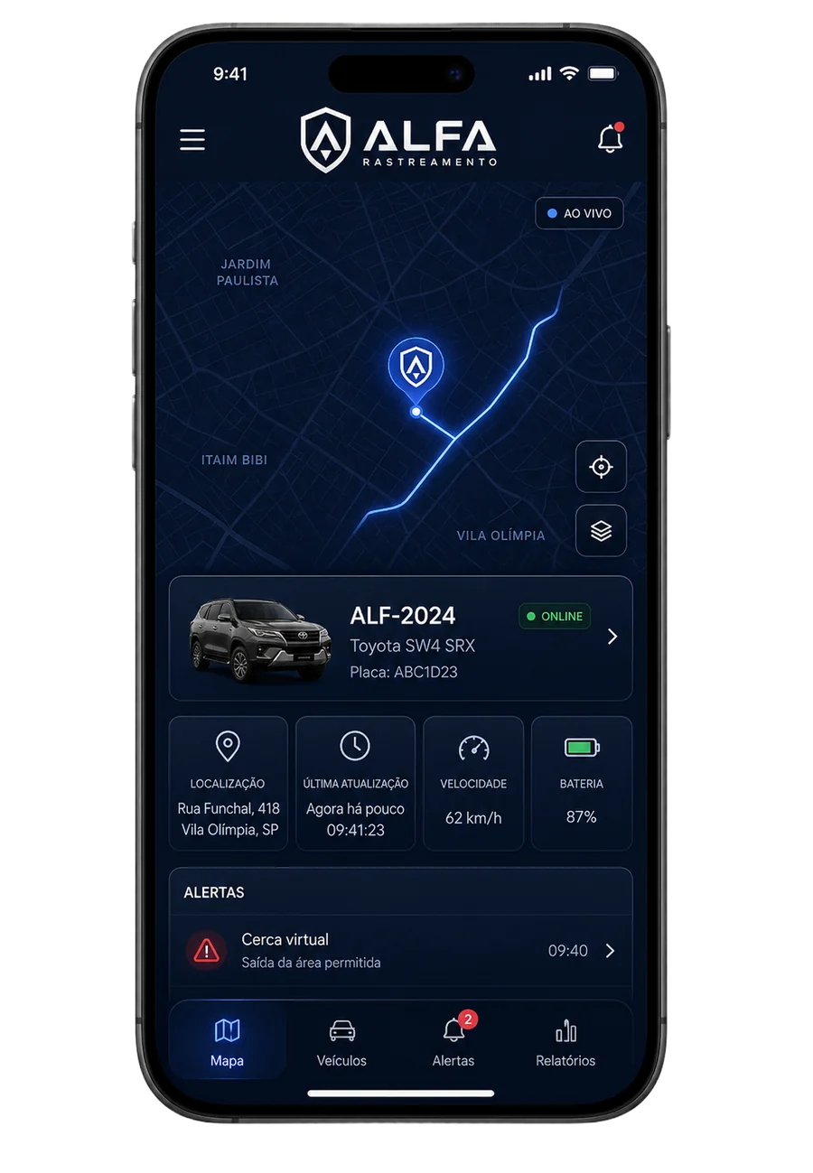 Mockup do aplicativo ALFA em celular